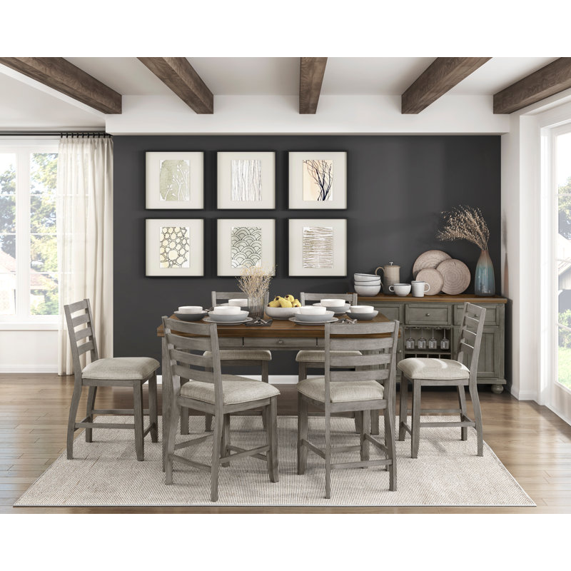 Gray Wood Ladder Back Dining Chair with Cushioned Seat