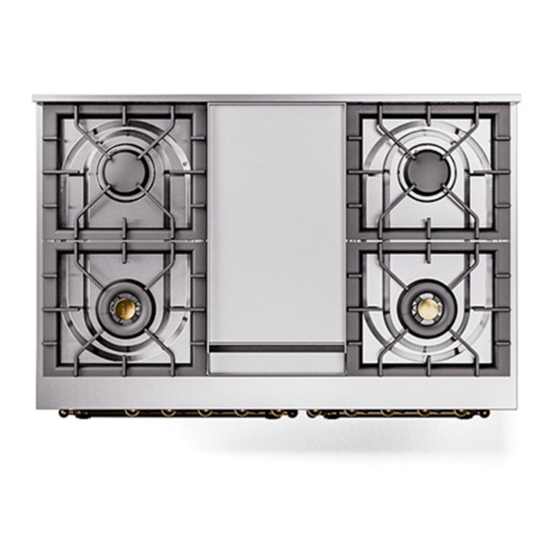 Cuisinière à double combustible de 40 po avec 6 brûleurs scellés et plaque chauffante ILVE Nostalgie II Series (porte pleine)