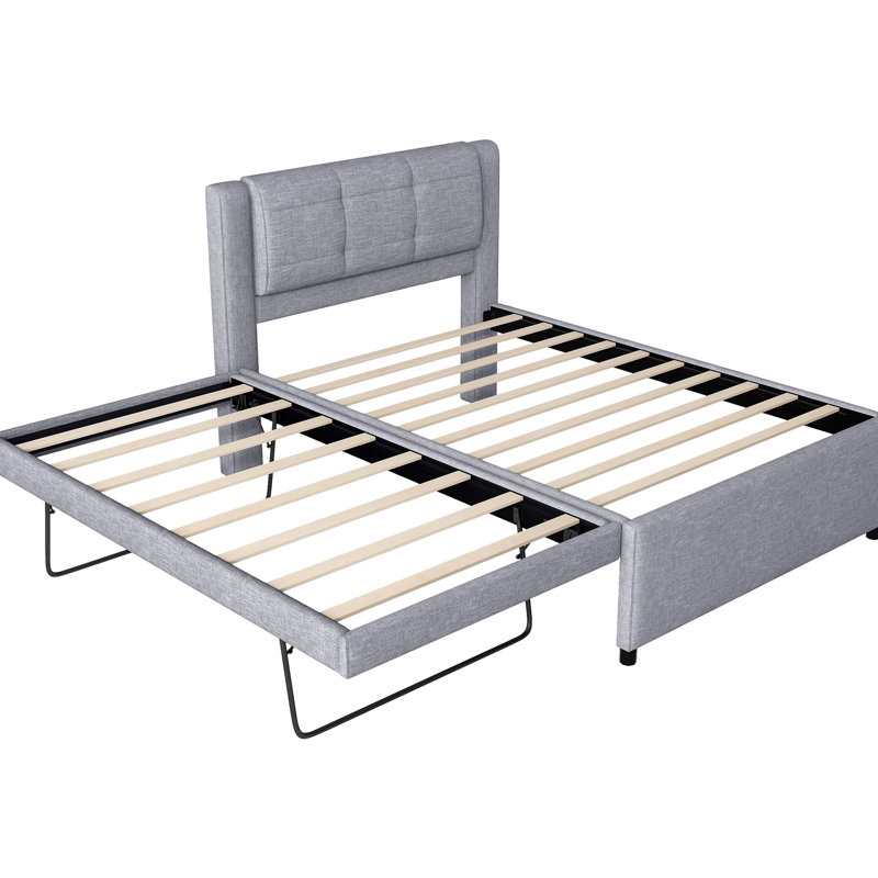 Lit plateforme double avec lit gigogne gris - Taille de fabrication gris élégant. Bois de pin massif. Pas de sommier tapissier. Espace de couchage confortable