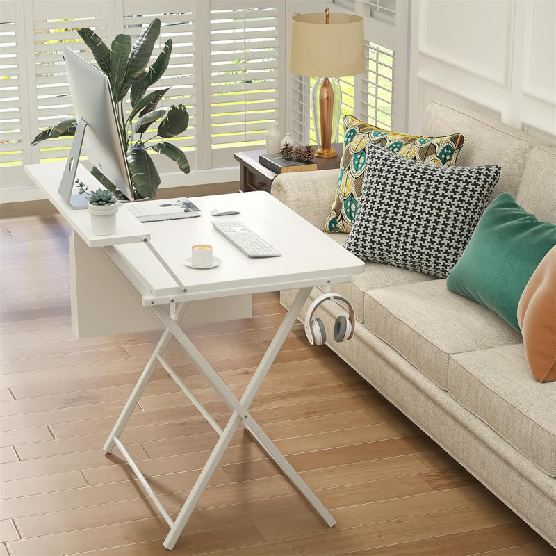 Folding Desk For Small Spaces, 23.6 Inch Foldable Table With Storage Bag, 2-Tier Portable Computer Desk With Monitor Stand For Home Bedroom