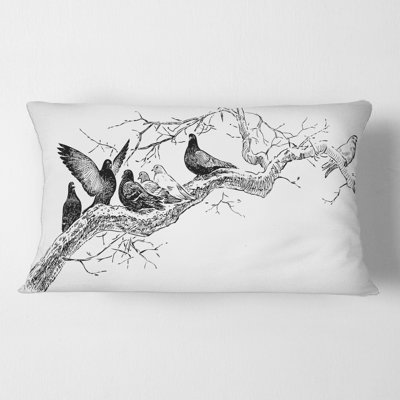 Pigeons on the Tree Branch Rectangular Pillow Cover & Insert