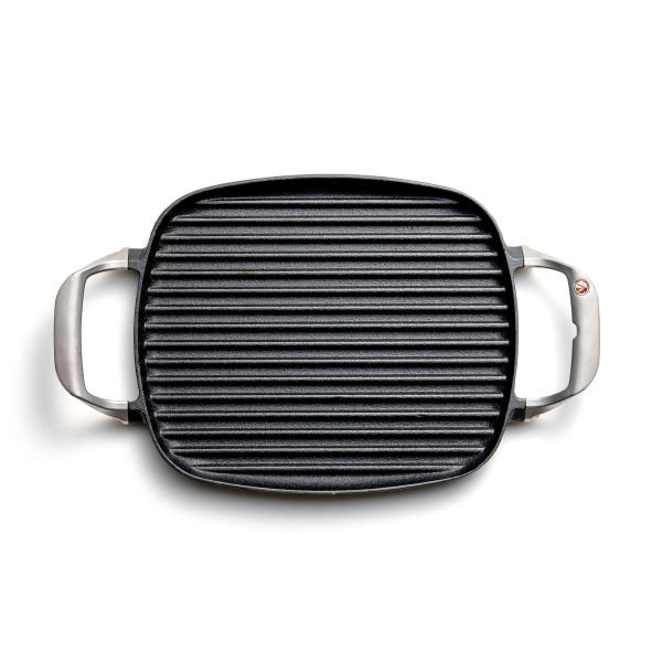 Square Black Cast Iron Grill Pan with Ridges