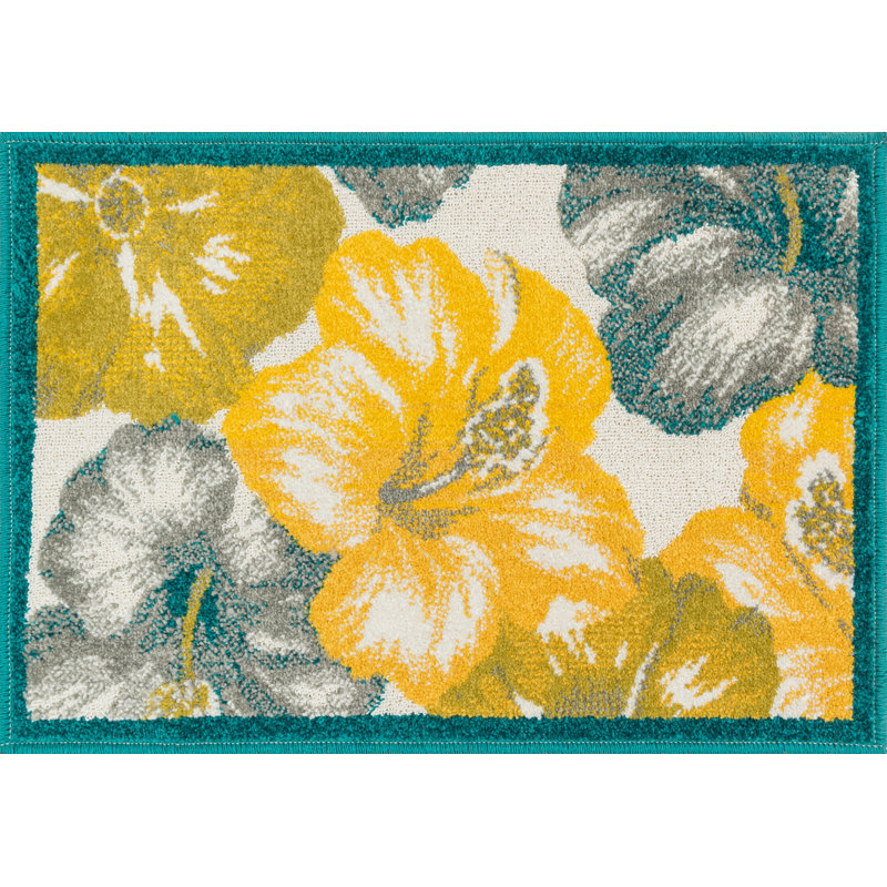 Tapis bleu / jaune Laudenslager, Rectangle 1 pi 8 po x 2 pi 6 po