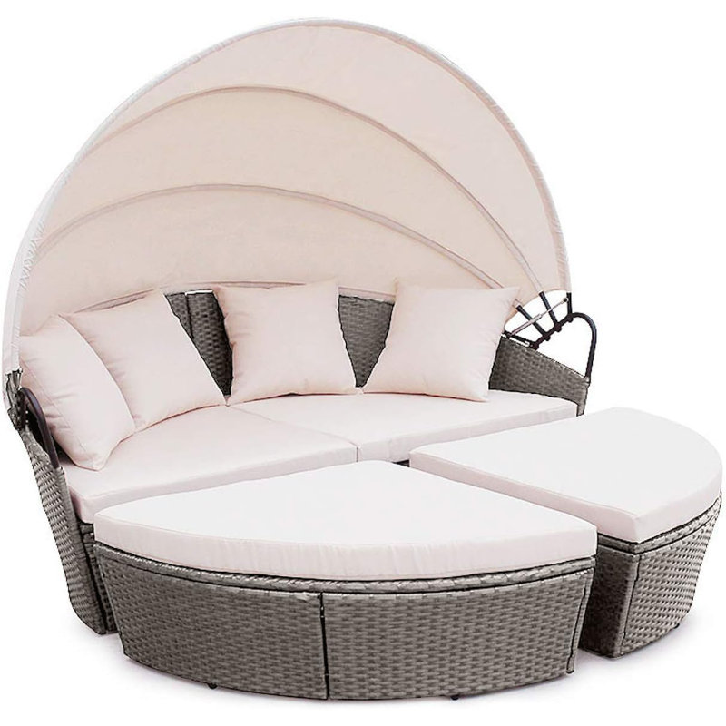 Rokisha 4572cm Wide Curved Metal Patio Daybed with Cushions, Beige/Brown