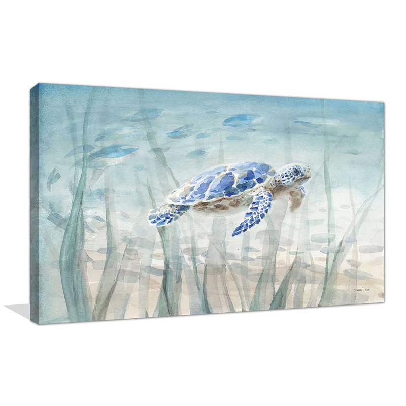 Tortue sous-marine par Danhui Nai - Peinture, H 24 po x l 40 po, Toile tendue, Sans cadre