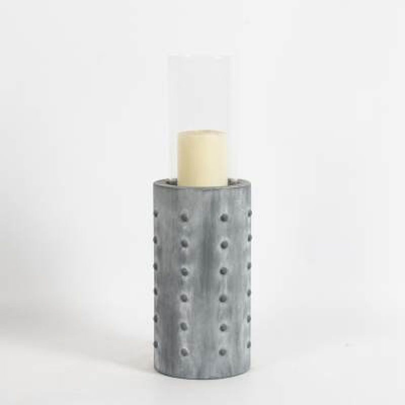 Porte-votive en bois haut cylindrique cloutée, H 17,72 po x l 5,51 po x P 5,51 po
