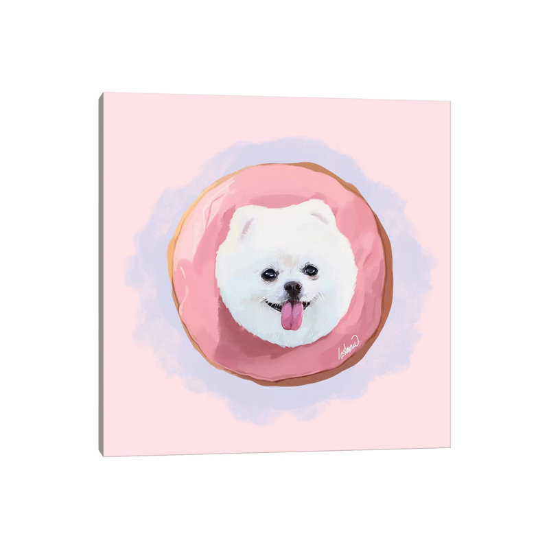 Pomeranian Strawberry Donut by Lostanaw - Wrapped Canvas Print, 30.48 cm H x 30.48 cm W