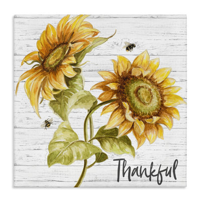 Thankful Text Country Sunflowers Bumble Bees by Patricia Pinto - Graphic Art Print