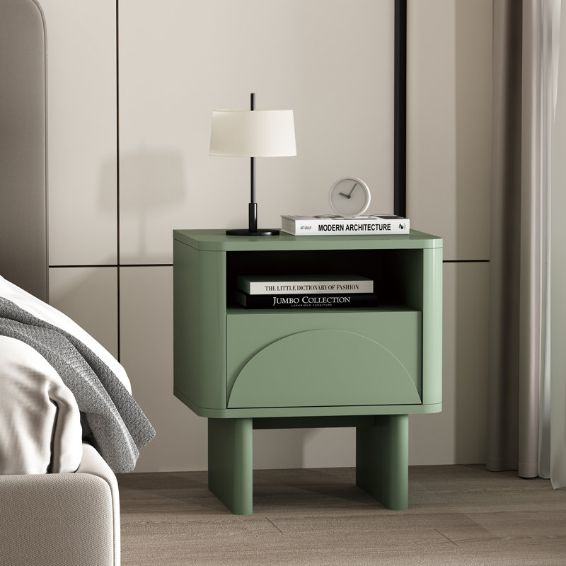 Table de chevet moderne l 20 po avec 1 tiroir pleine extension Ella, Vert sauge