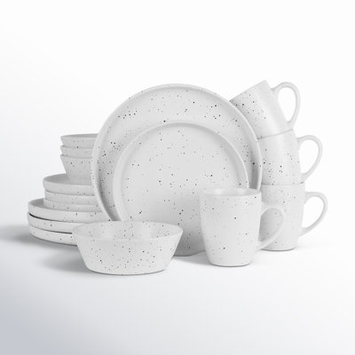 Aldren Stoneware Dinnerware 16-Piece Set Of 4, Light Gray
