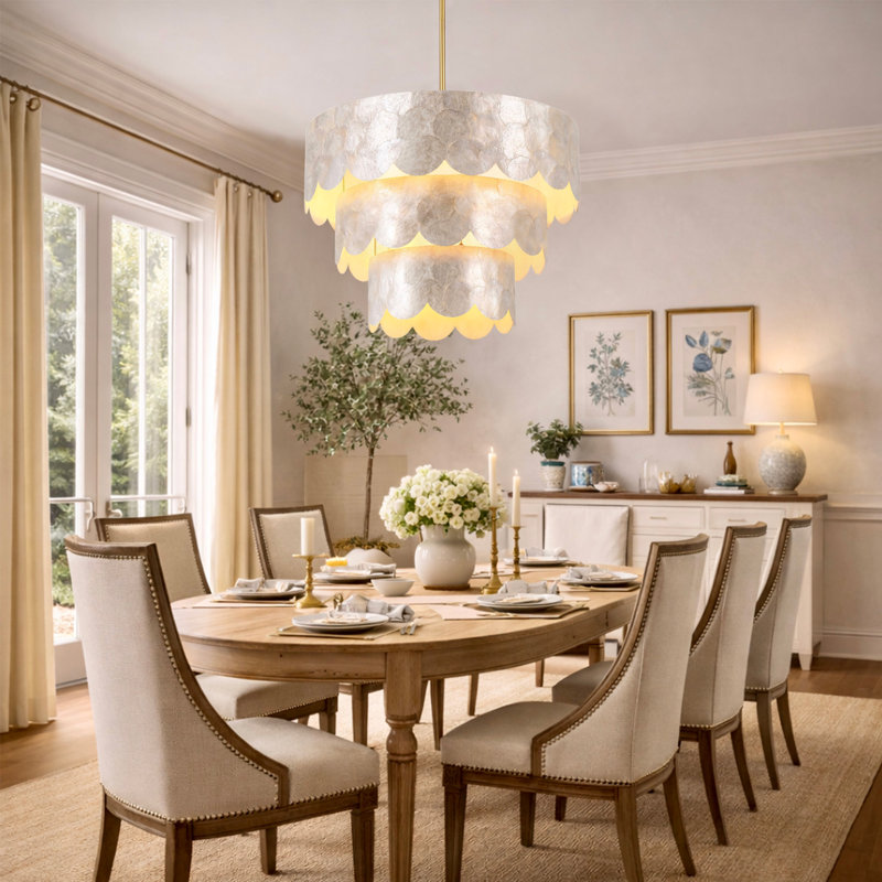 24" 5-Light Scalloped Capiz Shell Drum Chandelier, H 17,1 po x l 24 po x P 24 po