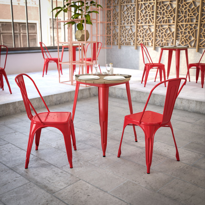 Table de restaurant Graciana, L 23,75 po x L 23,75 po, Plateau brun / base rouge