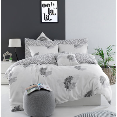 Premium Double Duvet Cover Set, Grey & White, 79 x 87 inches | 65% Cotton / 35% Polyester, 120 Thread Count | Includes 2 Pillowcases (20 x 28 inches) | Machine Washable, Elegant Button Closure, Soft & Breathable