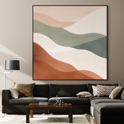 Très grande reproduction d'art sur toile - Paysage abstrait de couleur sauge et terre cuite neutre pour salon moderne - "Assemblage requis du cadre (cadre non fini)"