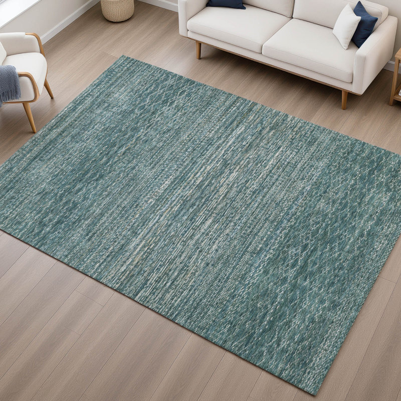 Premium Machine Washable Mayfield AMF2150 Striped Rug, Teal, Rectangle 2'6" x 3'10"