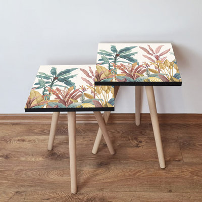 Tables gigognes modernes (2 pièces), pieds en bois de hêtre, 13,8 x 18,5 x 13,8 pouces et 13,8 x 16,5 x 13,8 pouces | 100% panneau de fibres à densité moyenne avec une épaisseur de 0,7 pouce | Élégant et fonctionnel pour le salon ou le bureau, conception peu encombrante