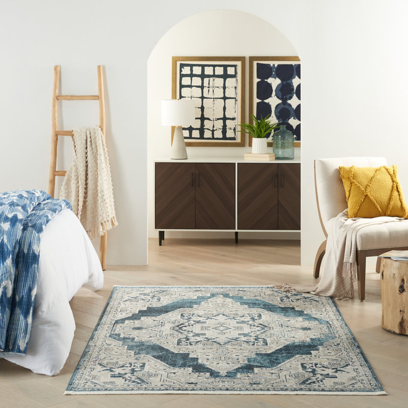 Tapis oriental bleu, Rectangle 4 po x 6 po