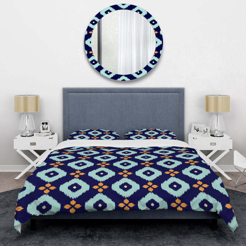 Blue Ikat Geometric - Ensemble de housse de couette à motif, Housse de couette pour très grand lit et 2 très