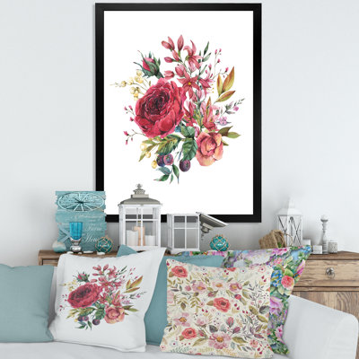Vintage rose bourgogne et fleurs sauvages - reproduction de cadre photo sur toile