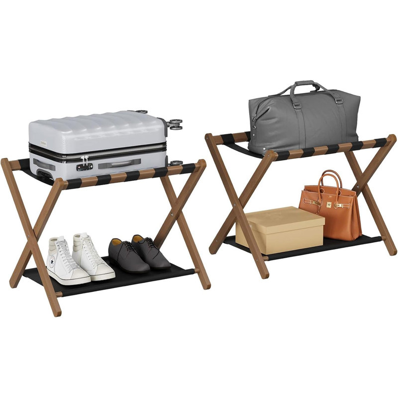 Walnut Bamboo Luggage Rack Pack Of 2, Walnut