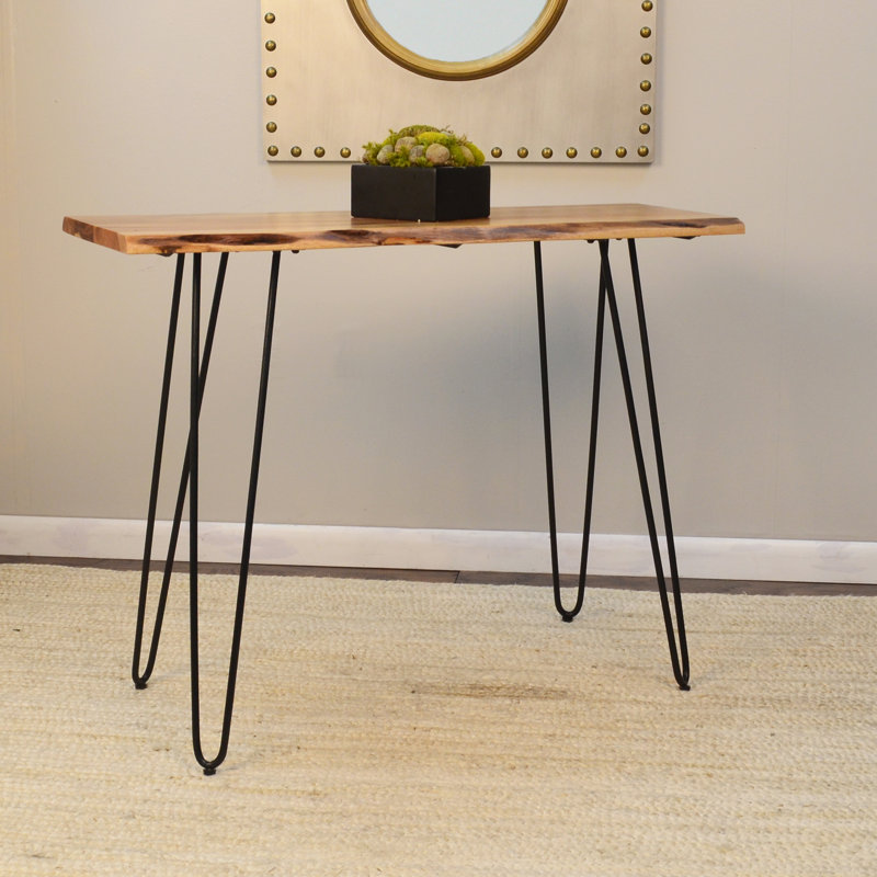 101.6cm Solid Wood Top Console Table, Natural/Black