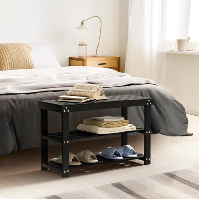 3-Tier Bamboo Shoe Storage Bench, Entryway Shoe Rack Organizer with Sturdy Frame, Space-Saving Shoe Shelf for 9-12 Pairs