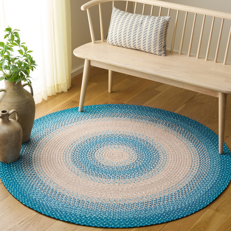Clickett Hand Woven Performance Machine Washable Performance Striped Indoor/Outdoor Area Rug, Round 5'