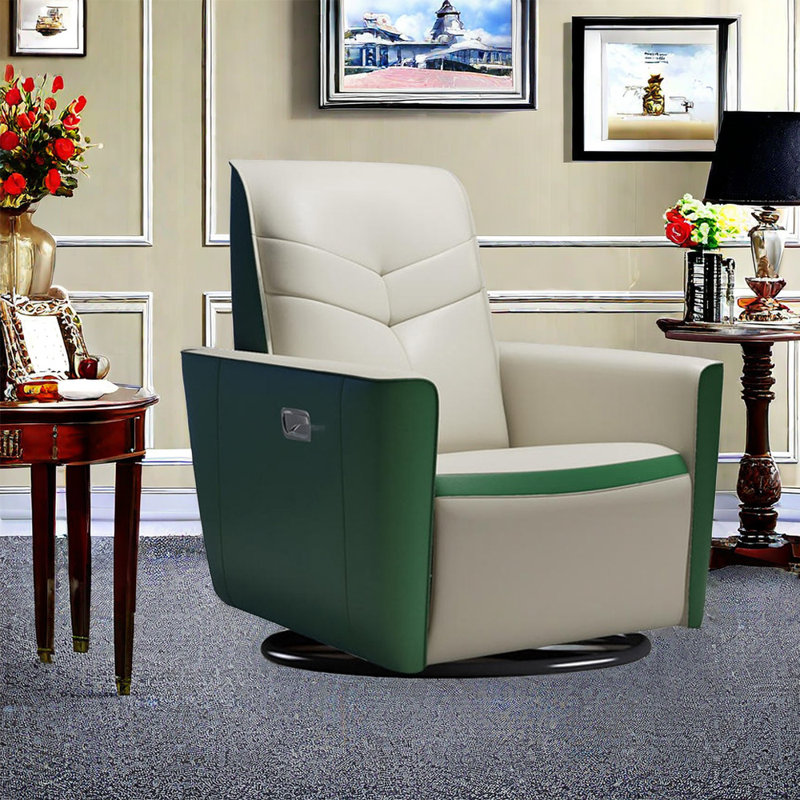 Fauteuil inclinable en similicuir Simmo, Vert / similicuir beige