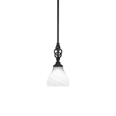 Mini-luminaire suspendu suspendu Elegatif, fini noir mat avec verre en marbre blanc de 6,25 po