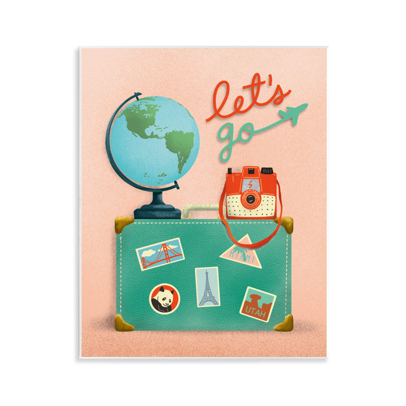 Plaque murale de valise Let's Go Travel, design par Jilly Jack Designs