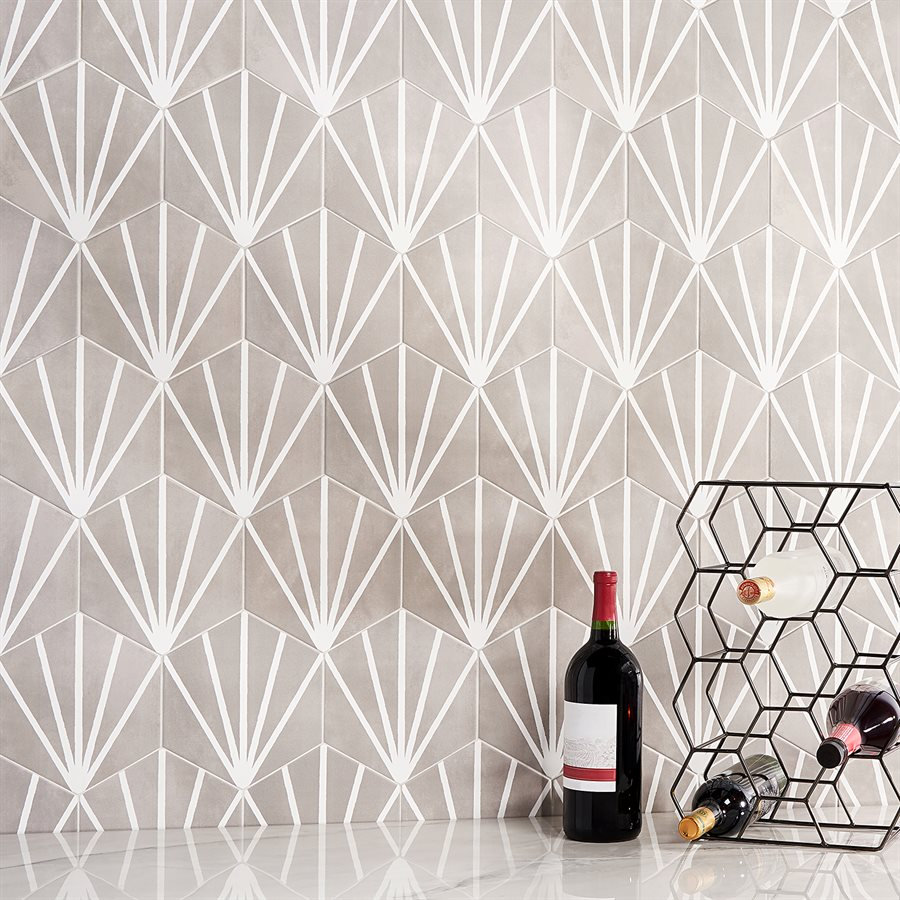 GeoHex Deco 8" Porcelain Tile, Sand