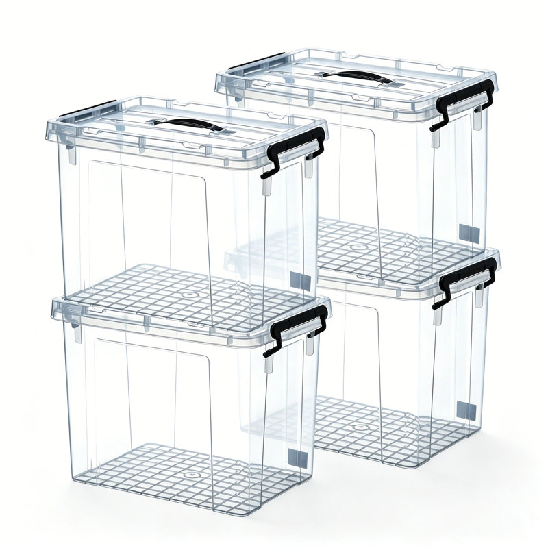 Clear Storage Bins with Lids, 4 Pack 120 Quart Stackable Plastic Storage Containers, BPA-Free Organizing Bins with Pull Handles & Secure Latches for Home, Bathroom, Kitchen, Closet