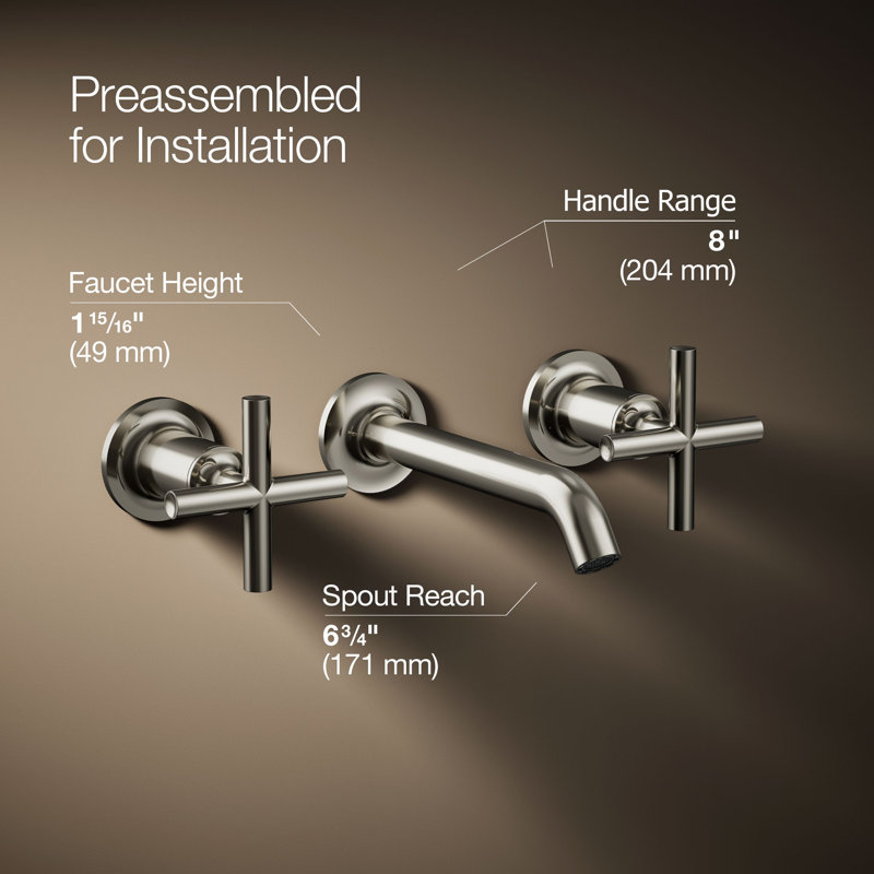 Purist® Wall-Mounted Bathroom Faucet, Cross Handle, Vibrant Polished Nickel