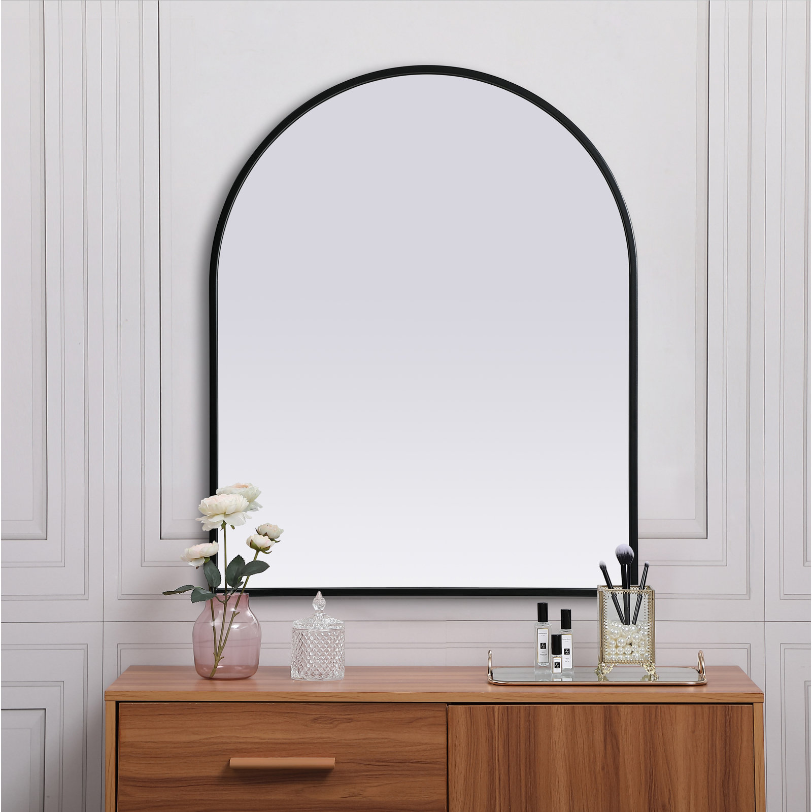 Sabine Metal Arch Wall Mirror, Black, 30" x 24"