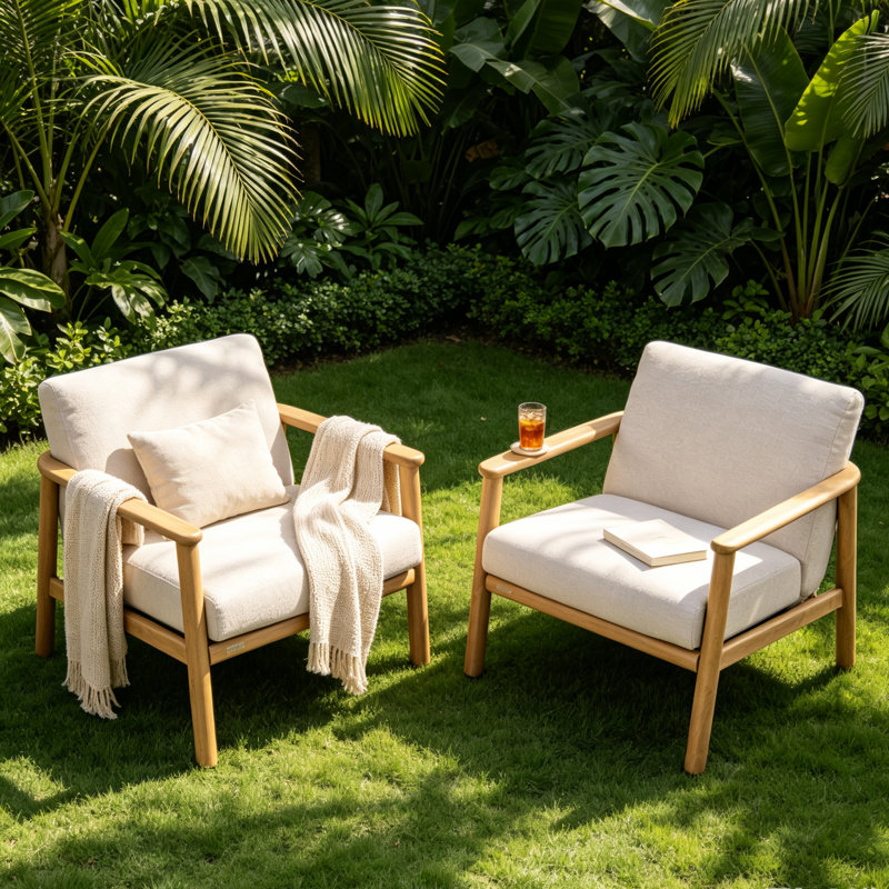 Chaise d'extérieur 2 pièces en aluminium avec accoudoirs résistants à la chaleur et coussins moelleux