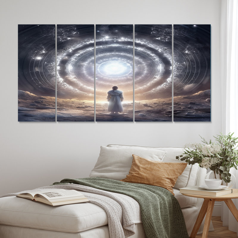 Galatic White Portal Sacred Meditation - Meditation Wall Art Living Room - 5 Equal Panels