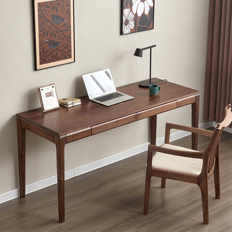 Bureau rectangulaire en bois massif avec tiroirs Walnut, H 29,53 po x l 47,24 po x P 23,62 po