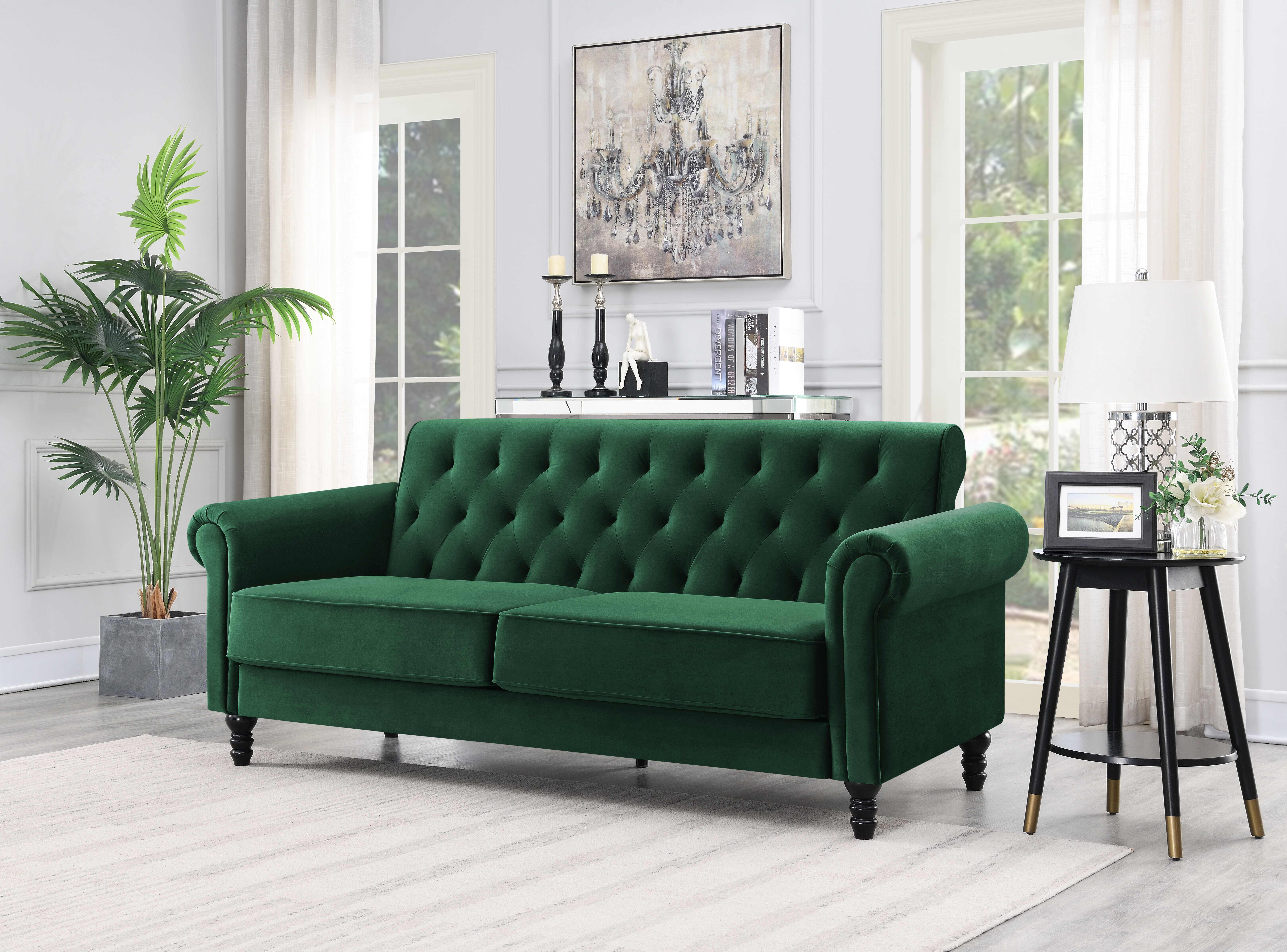 Green chesterfield sofa deals bed