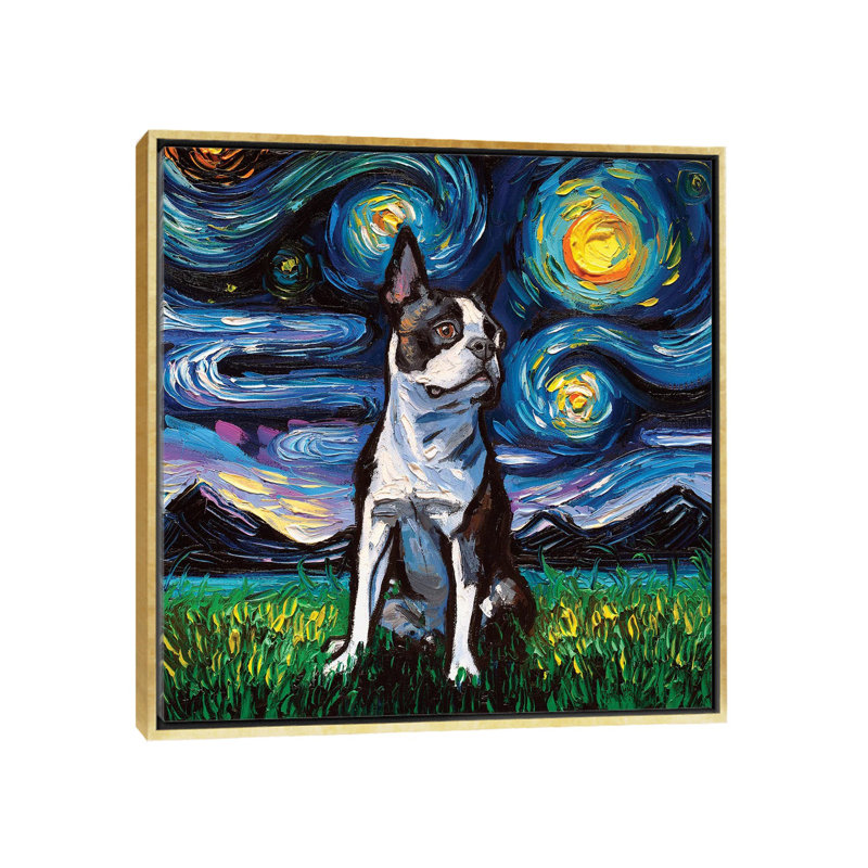 «Boston Terrier Night II» par Aja Treves - reproduction d'art, Pas de tapis, H 26 po x l 26 po x P 1,5 po