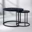 Ensemble de 2 tables basses gigognes rondes avec plateau en marbre noir et structure en métal noir-1012165487