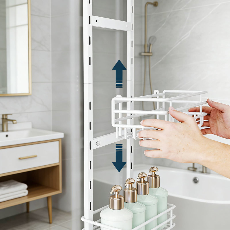 Over The Door Shower Caddy - 5 Tier Adjustable Shower Organizer With Toothbrush Holders & Hooks, Rustproof Bathroom Storage Shelf, Space Saving Hanging Rack
