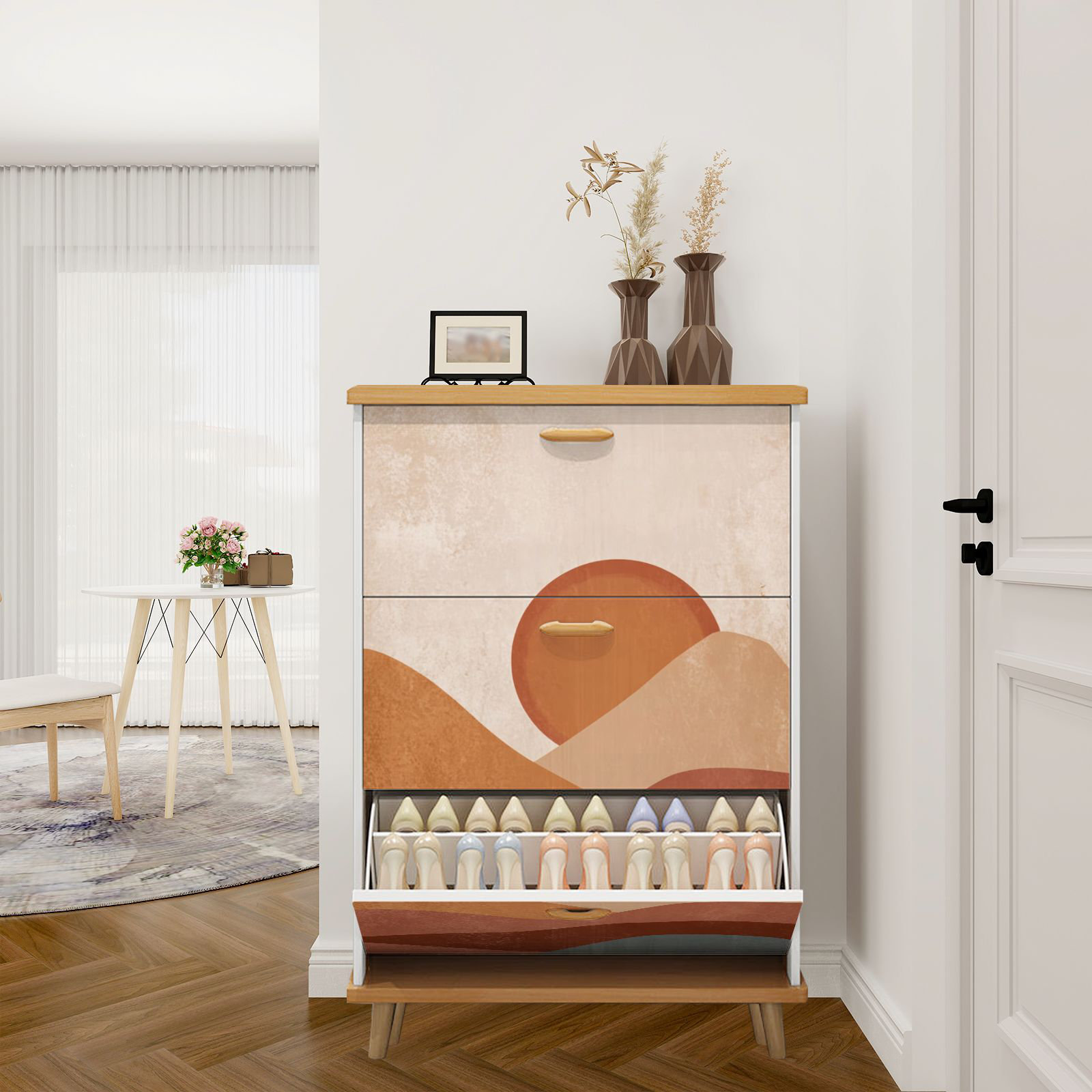 East Urban Home Shoe Storage Cabinet with 3 Flip Drawers for Mid ...