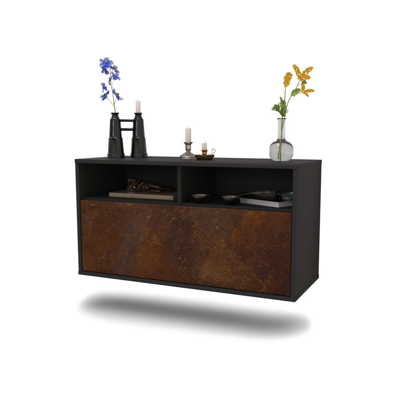 Loyne Unfinished Floating TV Stand, Black/Brown