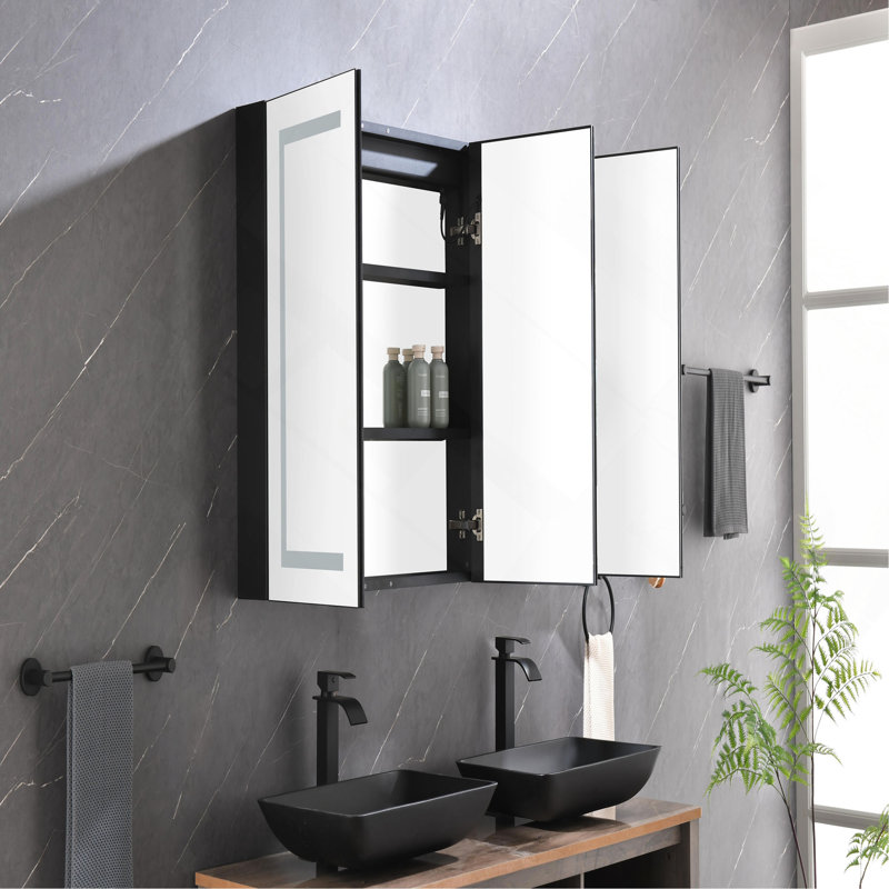 Armoire à pharmacie à DEL avec miroir, douilles, à intensité variable et antibuée