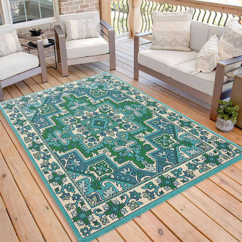 Magnifiques tapis d'intérieur et d'extérieur à motif floral rétro vert et ivoire