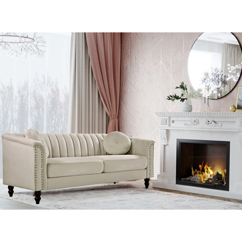 Drevin 75.2'' Velvet Sofa, Ivory