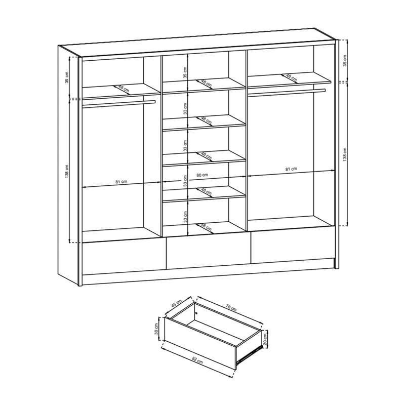 Bexlee 3 Door Manufactured Wood Wardrobe