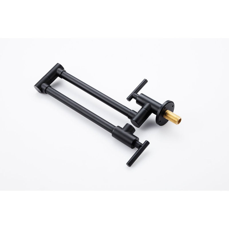 Wall Mounted Folding Pot Filler Faucet In Matte Black, Brass, 360 Rotatable For Kitchen, Double Handles Convenient Water Flow And Dripping Control, Surface Treated To Corrosion Black Mounted, Brass