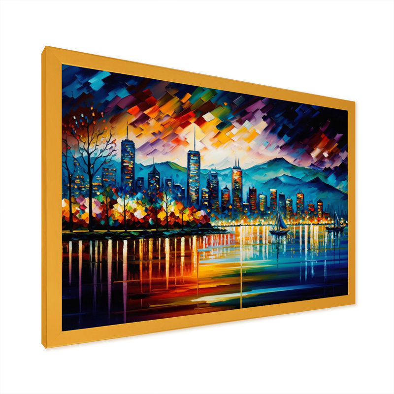 «Vancouver Skyline at Sunset I», reproduction sur toile, L 32 po x H 16 po, Impression dorée sur toile encadrée