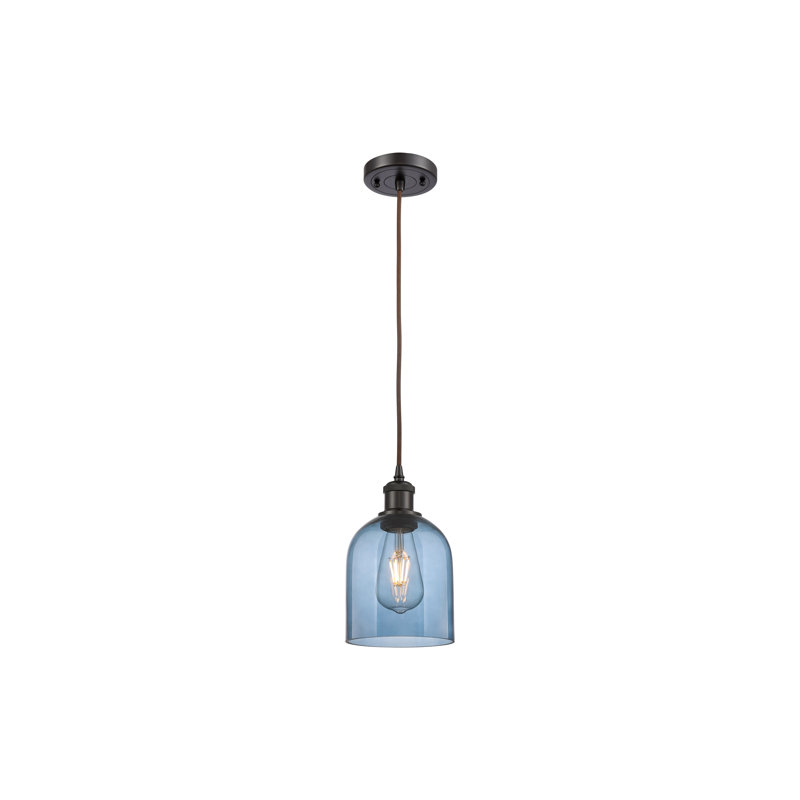 Mini-luminaire suspendu à cordon 6 lumières Ballston Anacaren - 516-G558, Bleu princesse, Bronze huilé